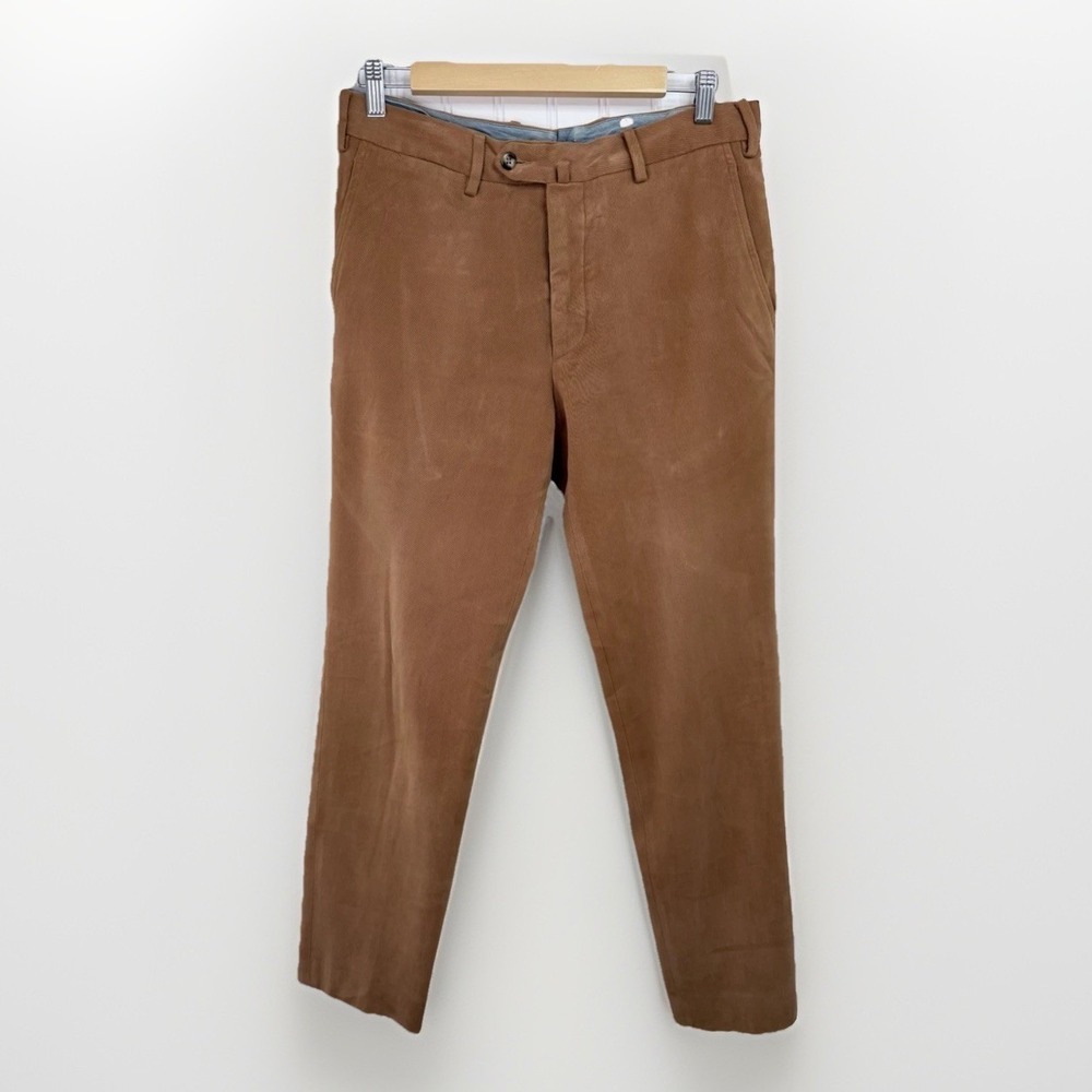 KABAK Trousers Men 48 Brown Good Italian Cotton Button Fly Straight Leg Chinos